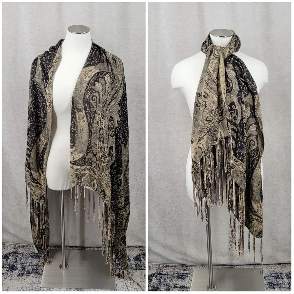 CBK Silk Paisley Tapestry Fringe Shawl Scarf